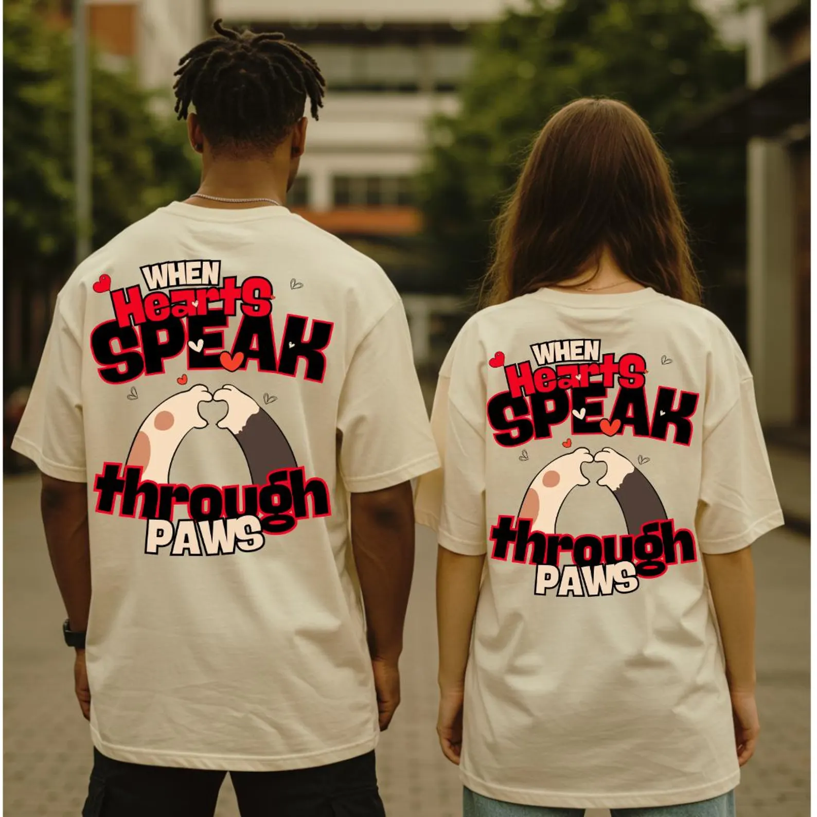 Dog Lover T-Shirt | Hearts Speak Through Paws Graphic Tee | Oversized Streetwear Shirt